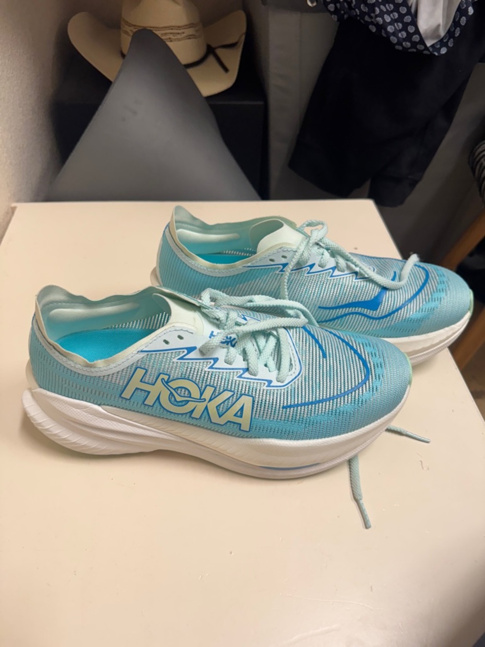 Hoka Women's Aqua and White Running Shoes